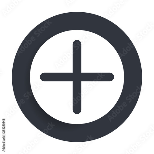 Plus icon flat vector round button clean black and white design concept isolated illustration