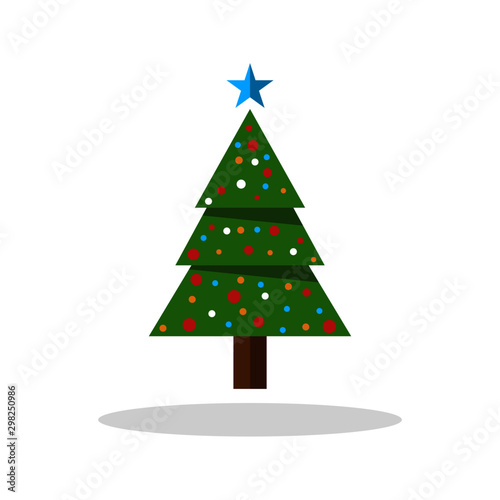 Decorated simple christmas tree with star on top of it. Vector Illustration EPS 10.