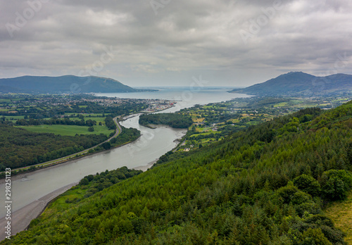 The Irish border, Flagstaff Viewpoint on Fatham Hill near Newry you have a wonderful view over Carlingford Lough, the Mourne Mountains and Cooley Mountains.