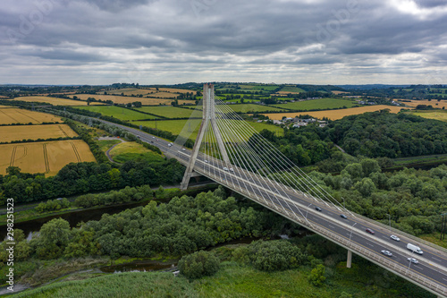 Aerial view, The Mary McAleese Boyne Valley Bridge is a cable-stayed bridge in County Meath, and County Louth, Ireland.