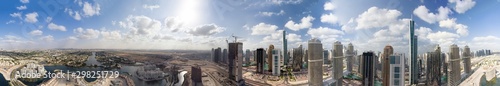 Downtown Dubai at sunset  UAE. Amazing aerial view from drone