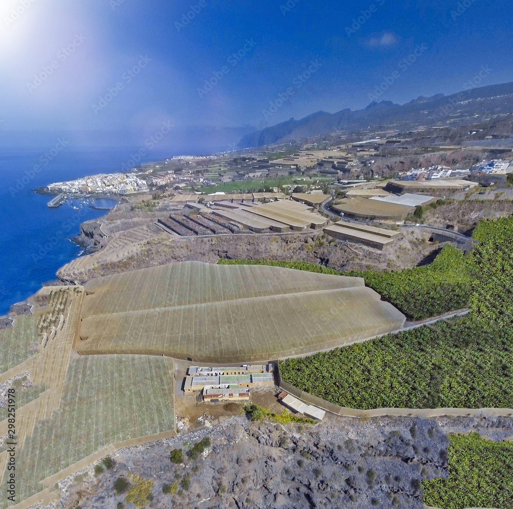 Mountains and coastline of Tenerife, aerial view from drone