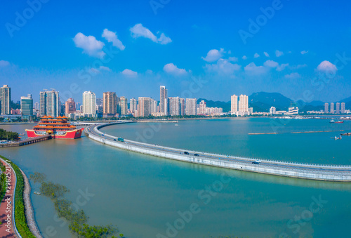 Waterfront view of CoupleS Road  Zhuhai City  Guangdong Province  China