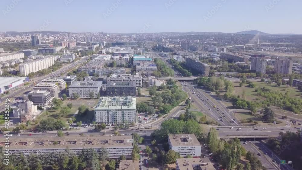 Amazing aerial shot of New Belgrade highway and roundabout, Serbia 4k summer day Amazing aerial shot of New Belgrade highway and roundabout, Serbia 4k summer day