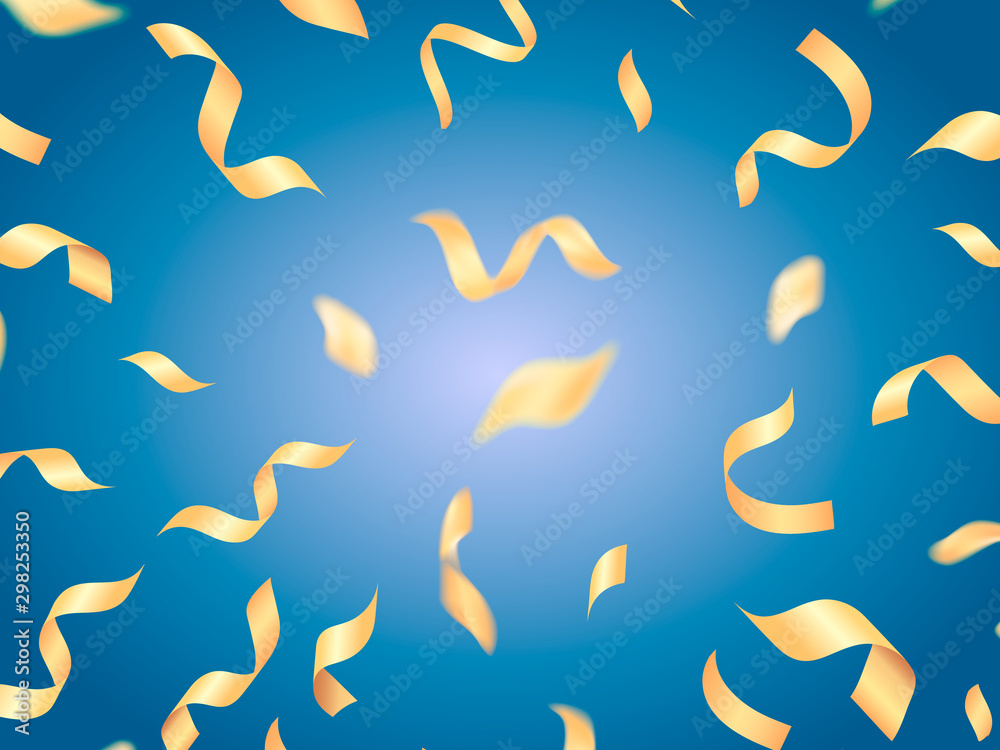 Golden confetti and serpentine background. Vector illustration banner or postcard Golden confetti and serpentine background. Vector illustration banner or postcard
