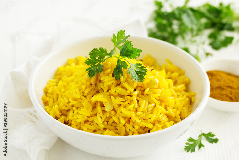 Vegetarian rice with curry and cashew nuts. Vegetarian rice with curry and cashew nuts.
