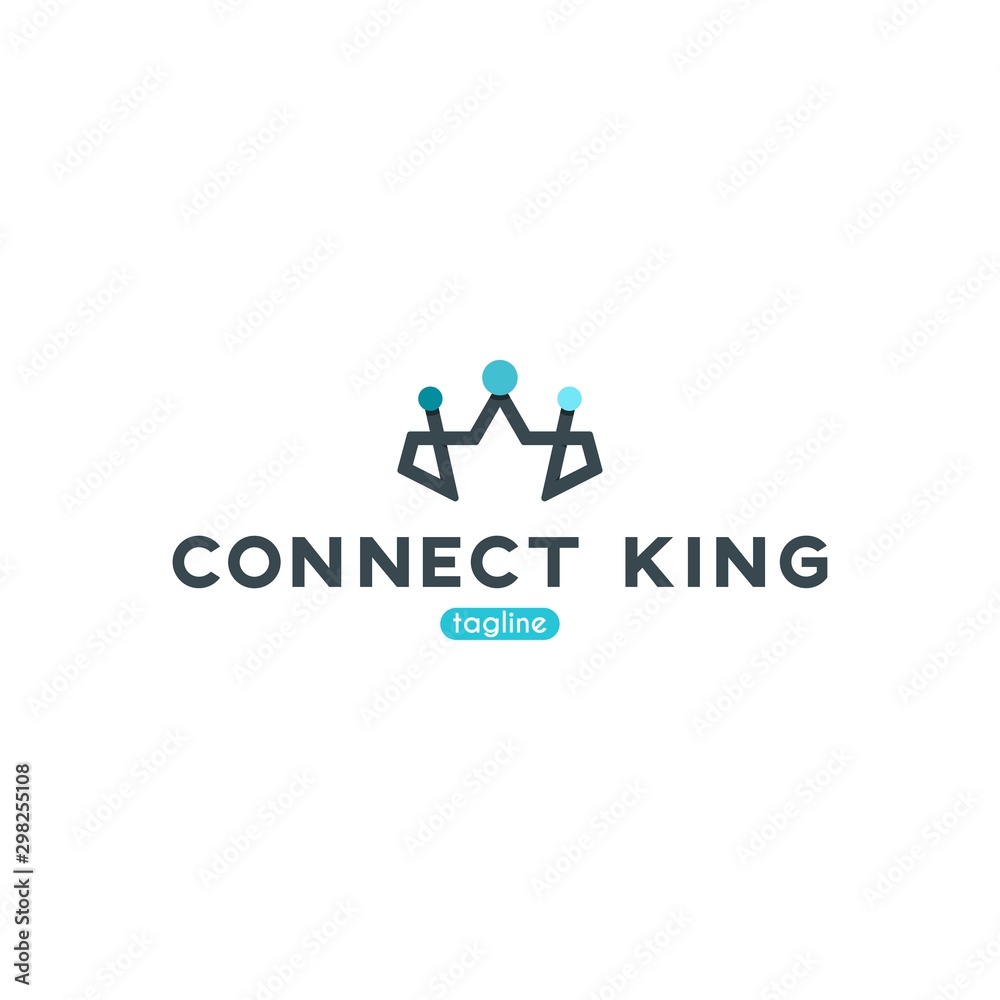 Connect or Connection King Logo Design. Line King or Kingdom Design Icon. Modern and Creative Crown Symbols Logo