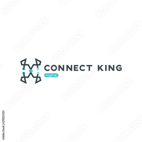 Connect or Connection King Logo Design. Line King or Kingdom Design Icon. Modern and Creative Crown Symbols Logo