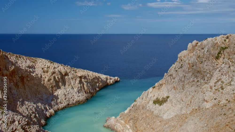 Seitan Limania Agiou Stefanou beach near Chania, Crete, Greece - vertical panning Seitan Limania Agiou Stefanou beach near Chania, Crete, Greece - vertical panning