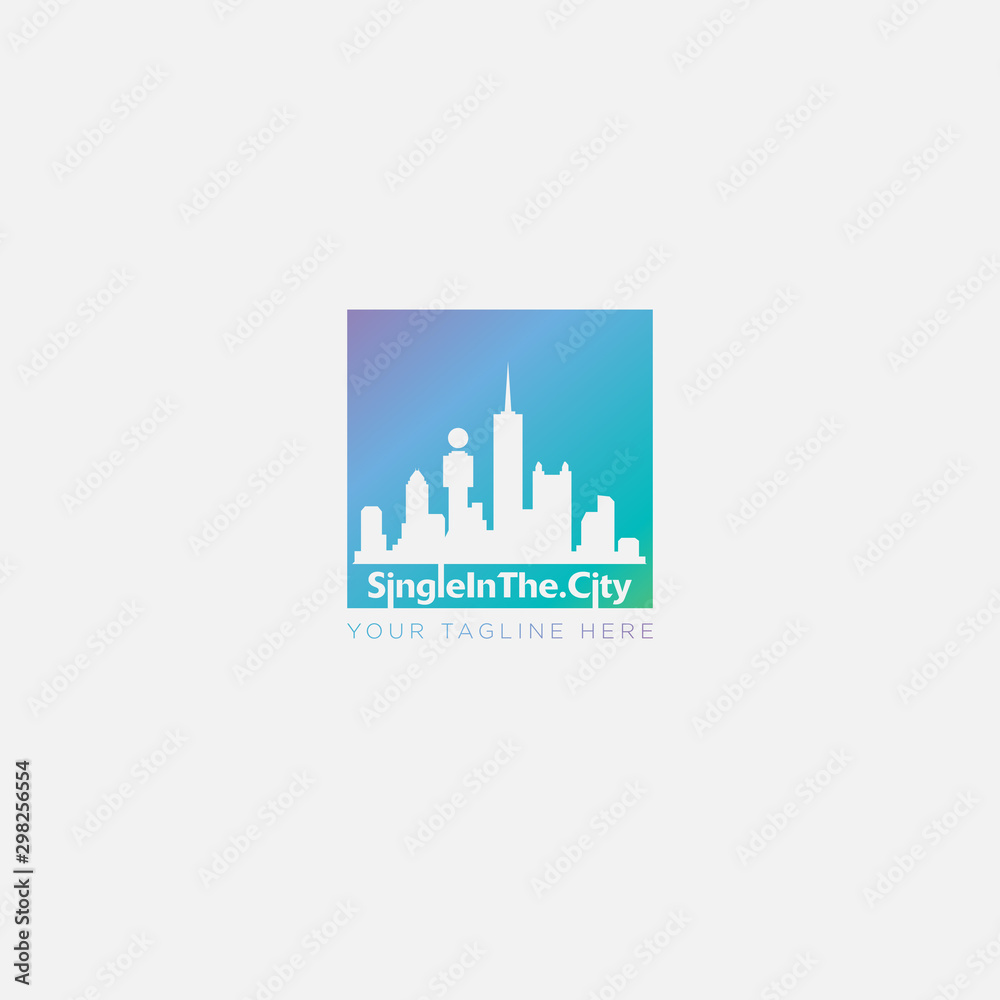 Single in the City logo and Dallas skyline logo