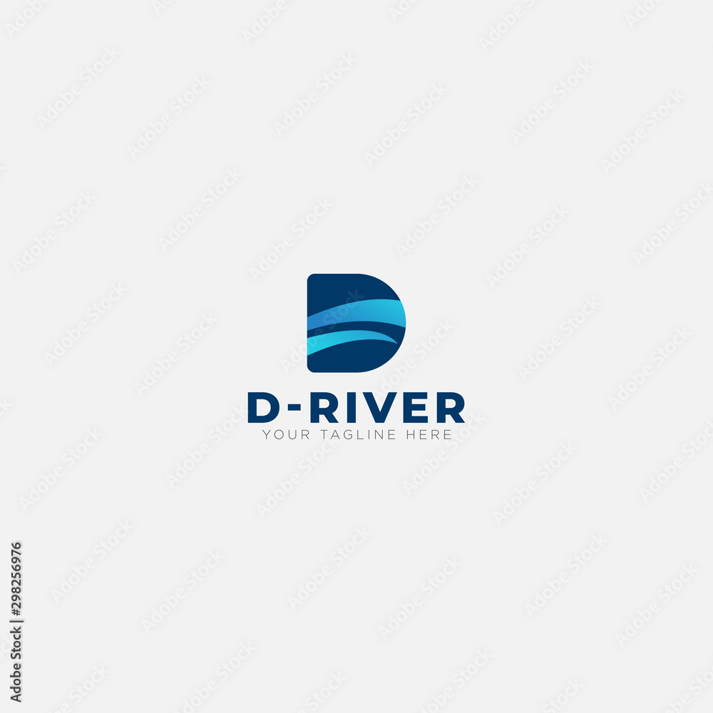 initial Letter D and wave like river logo initial Letter D and wave like river logo