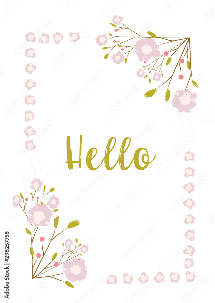 Vector floral frame with flowers, leaves and branches. Perfect for invitation or greeting card.