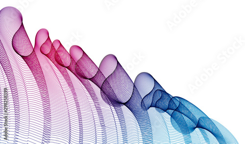 Wave of flowing particles modern relaxing illustration, transparent tulle textile on wind. Round dots vector abstract background. Beautiful wave shaped array of blended points.