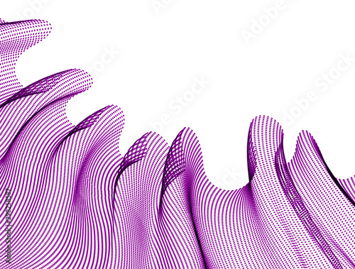 Wave of flowing particles abstract vector background, smooth curvy shape dots transparent tulle textile on wind. 3d shape dots blended mesh, relaxing tranquil wallpaper.
