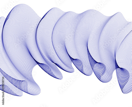 Wave of flowing particles abstract vector background, smooth curvy shape dots transparent tulle textile on wind. 3d shape dots blended mesh, relaxing tranquil wallpaper.