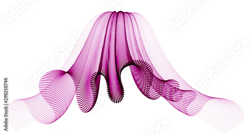 Flowing particles wave, transparent tulle textile on wind, dynamic motion curve lines. 3d vector illustration. Beautiful calming wave shaped array of blended points.