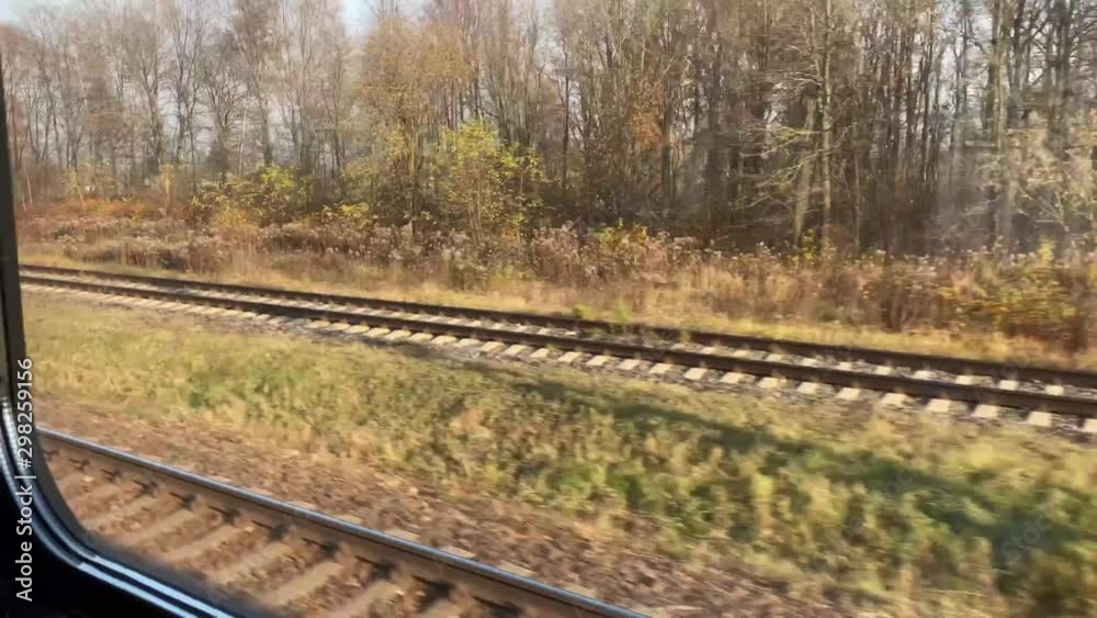 Window view of train Lviv - Mogilev going through Belarus in autumn Window view of train Lviv - Mogilev going through Belarus in autumn
