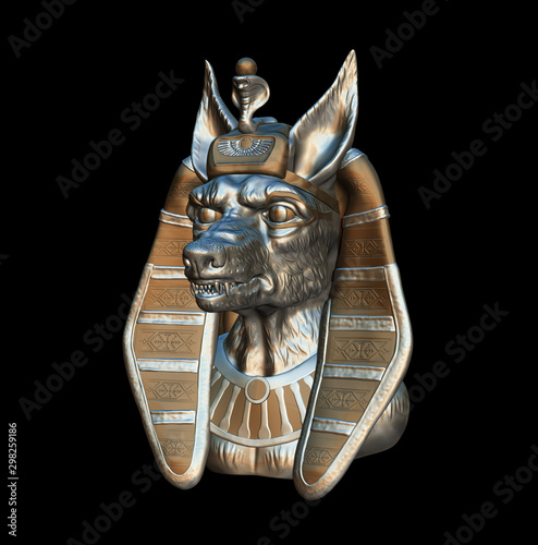 Head Of The Egyptian God SETH. Metal sculpture on black background. 3 D illustration. photo
