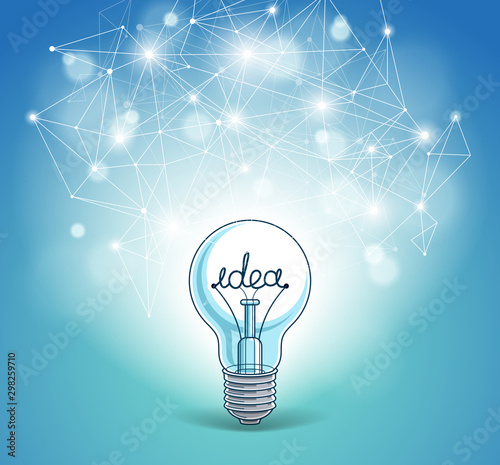 Light bulb and connection lines low poly design, innovative idea concept, modern or future technology, vector design.