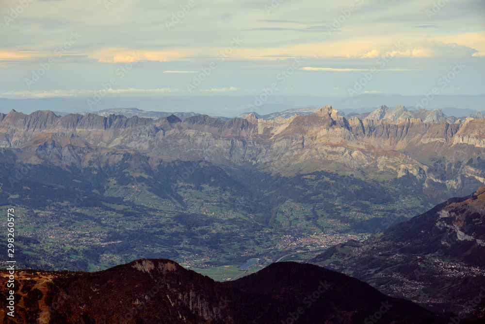Naklejka premium View from Aiguille du Midi mountain. Alps, Chamonix, France.
