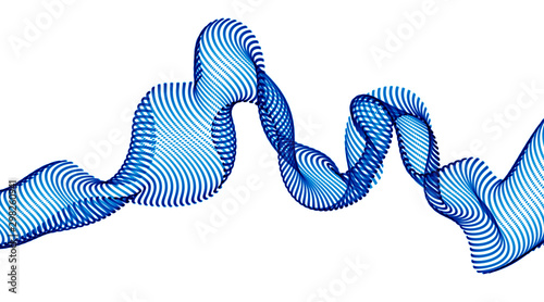 Sound wave, particles flow, effect in motion. dynamic vector abstract background. 3d shape dots blended mesh, future technology relaxing wallpaper.