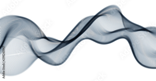Flowing particles wave, dynamic sound motion curve lines. 3d vector illustration. Beautiful wave shaped array of blended points.