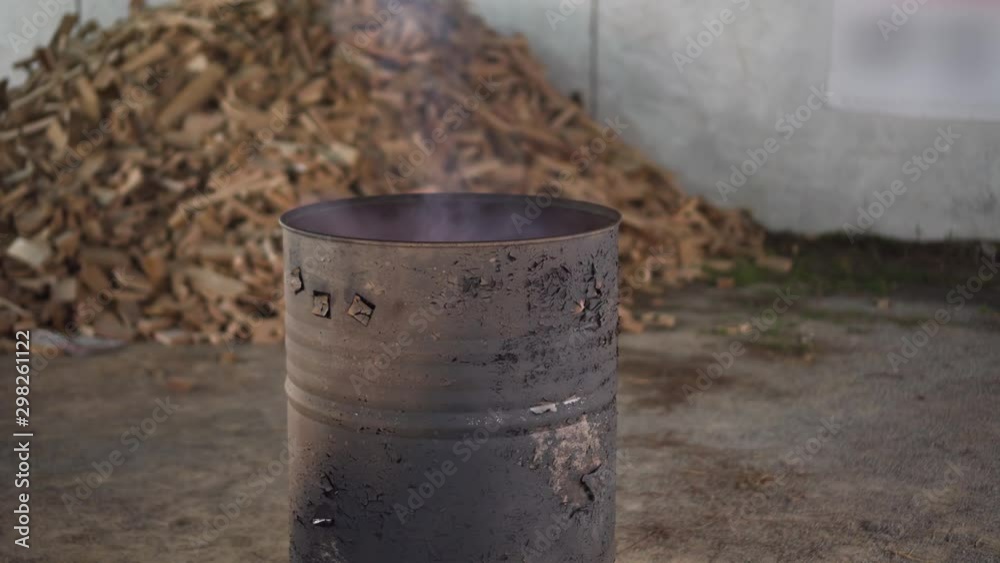 Burning Barrel Homeless Poor Person People Charity Concept Burning Barrel Homeless Poor Person People Charity Concept