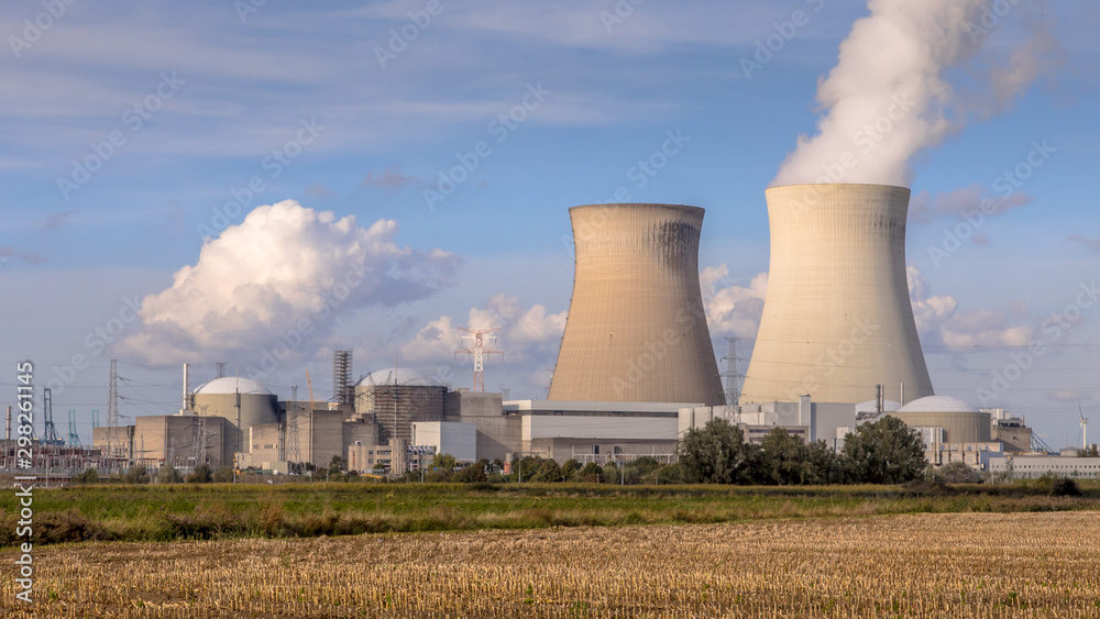 Nuclear power plant with cooling towers