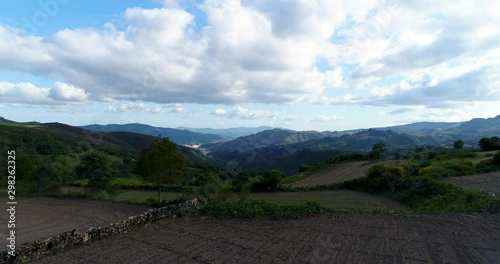 Aerial view of the cultivated fields and landscape near the traditional village of Pitoes das Junias at the Peneda Geres National Park in Portugal photo