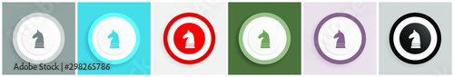 Chess horse icon set, colorful flat design vector illustrations in 6 options for web design and mobile applications
