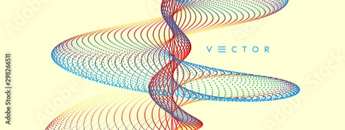 Sound waves. Big data visualization. Array with dynamic particles. Abstract grid design. 3d vector illustration for science or technology.