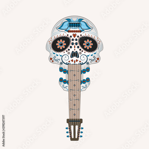 Guitar in the form of a skull. "Dia de los Muertos" (day of the dead) - Traditional Mexican Halloween.