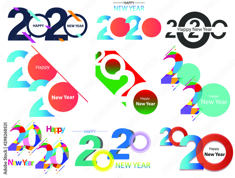 Set.Happy new year 2020 design template. Design for calendar, greeting cards or print. Year of rat patronage