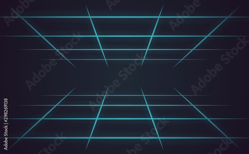 80s background, vector set of elements. Illustration in the style of futurism. Neon grid. Symbol of technology and cyberpunk. Vintage poster of virtual reality.