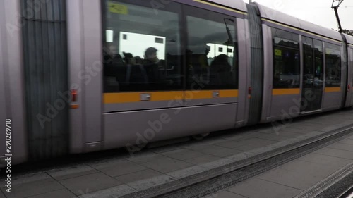 Dublin Tram Running Over The River Liffey Frank Sherwin Bridge