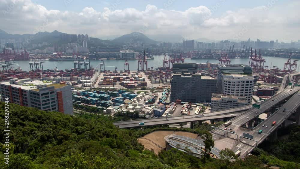 Timelapse Hong Kong overpass highway at container terminal
