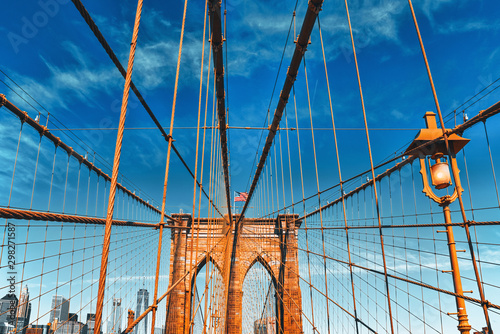 New York, USA,  Brooklyn Bridge across the East River between Manhattan and Brooklyn. photo