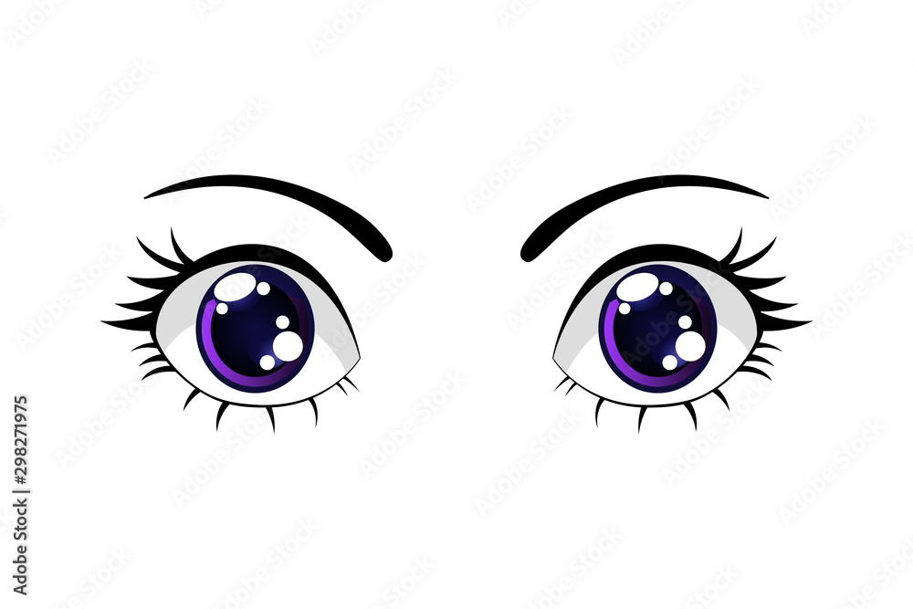 Colorful Cartoon Funny Purple Eyes. Vector Isolated illustration on white background