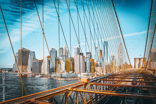 Lower Manhattan  from Brooklyn Bridge which across the East Rive, between Manhattan and Brooklyn. New York. © BRIAN_KINNEY