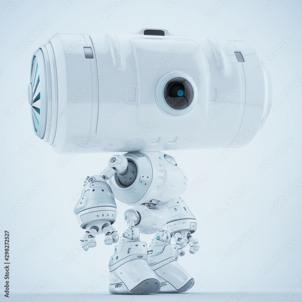 Naklejka premium Robotic white toy with big tube head. 3d rendering