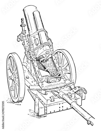 Rifled Heavy Minenwerfer Mortar, vintage illustration. photo