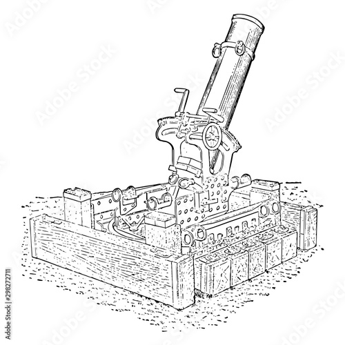240 mm Trench Mortar, vintage illustration.