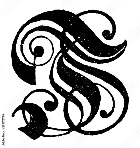T, Old English vintage illustration.
