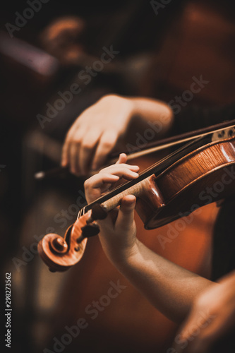 Close-up of part of the symphony masterpiece - Section for strings, violins and cellos