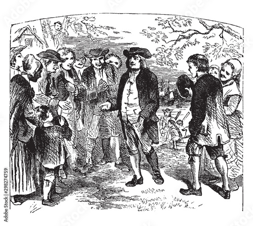 Photos Penn's Arrival at Newcastle,vintage illustration.