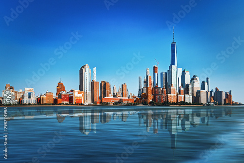 View from the water, from Hudson bay to Lower Manhattan. New York.