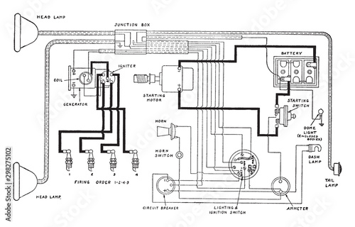 Starting System, vintage illustration.