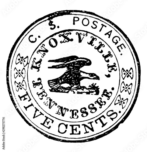 Tennessee Confederacy Five Cent Stamp, 1861 vintage illustration photo