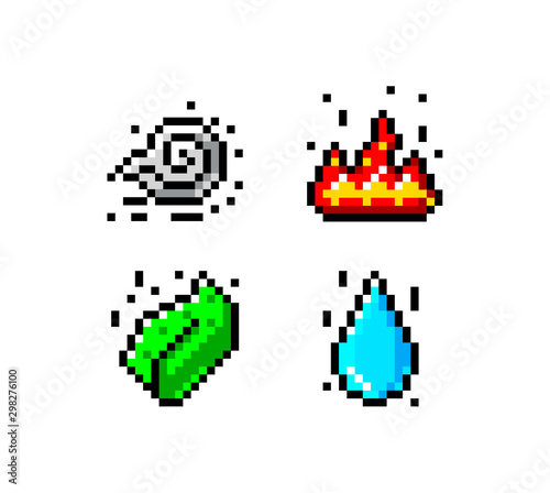 Pixel art, game item, icon and objects for the design. Vector illustration. Fantasy world. Old game console. © makalo86