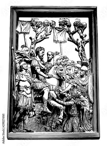 Marcus Aurelius and German Captives vintage illustration.